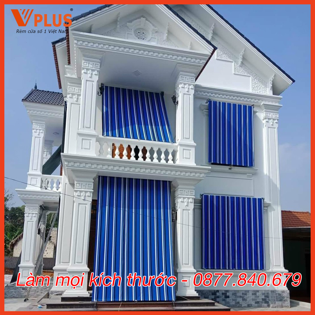 Bạt cuốn che nắng mưa ban công mái hiên vplus, độ bền trên 10 năm, đầy đủ phụ kiện, làm mọi kích thước