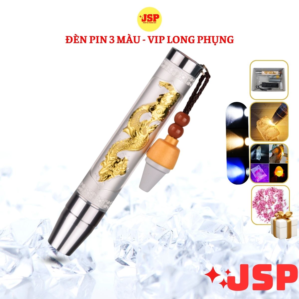 Đèn soi đá quý 3 màu VIP Long Phụng đèn soi cua tiện dụng đèn soi tiên giả đầy đủ sạc pin JSP