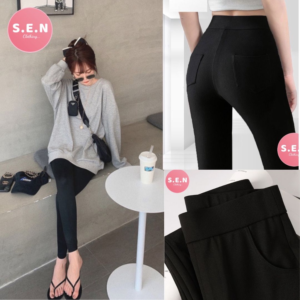 Quần legging nữ dài vải cotton co giãn có túi FULL SIZE