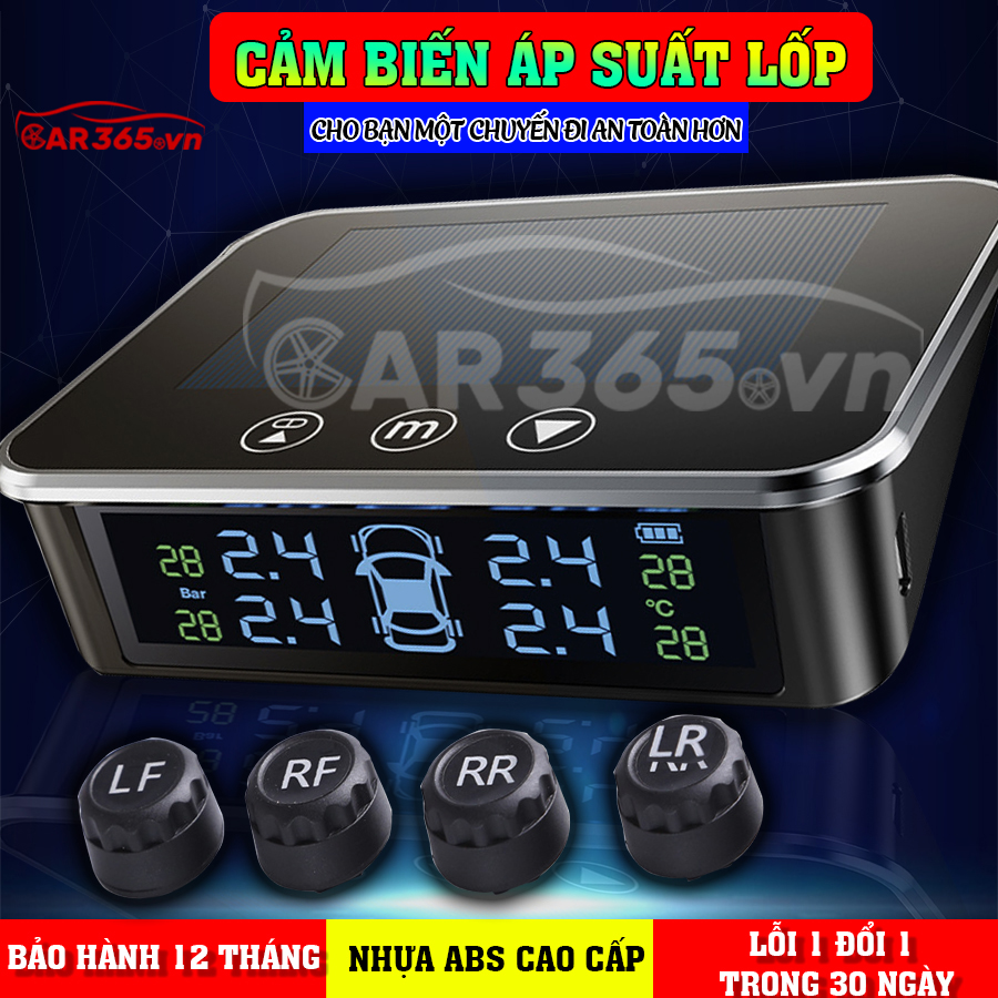 Cảm biến áp suất lốp ô tô van ngoài quốc tế phiên bản mới cao cấp CHÍNH HÃNG CAR365, sử dụng chip xử lý của Đức, màn hình LCD hiển thị thông số, cảnh báo hình ảnh và âm thanh, pin mặt trời kéo dài tuổi thọ sản phẩm - CAR36