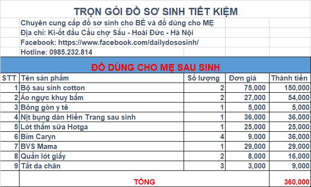 COMBO ĐỒ DÙNG CHO MẸ SAU SINH MOM LAN QUANG
