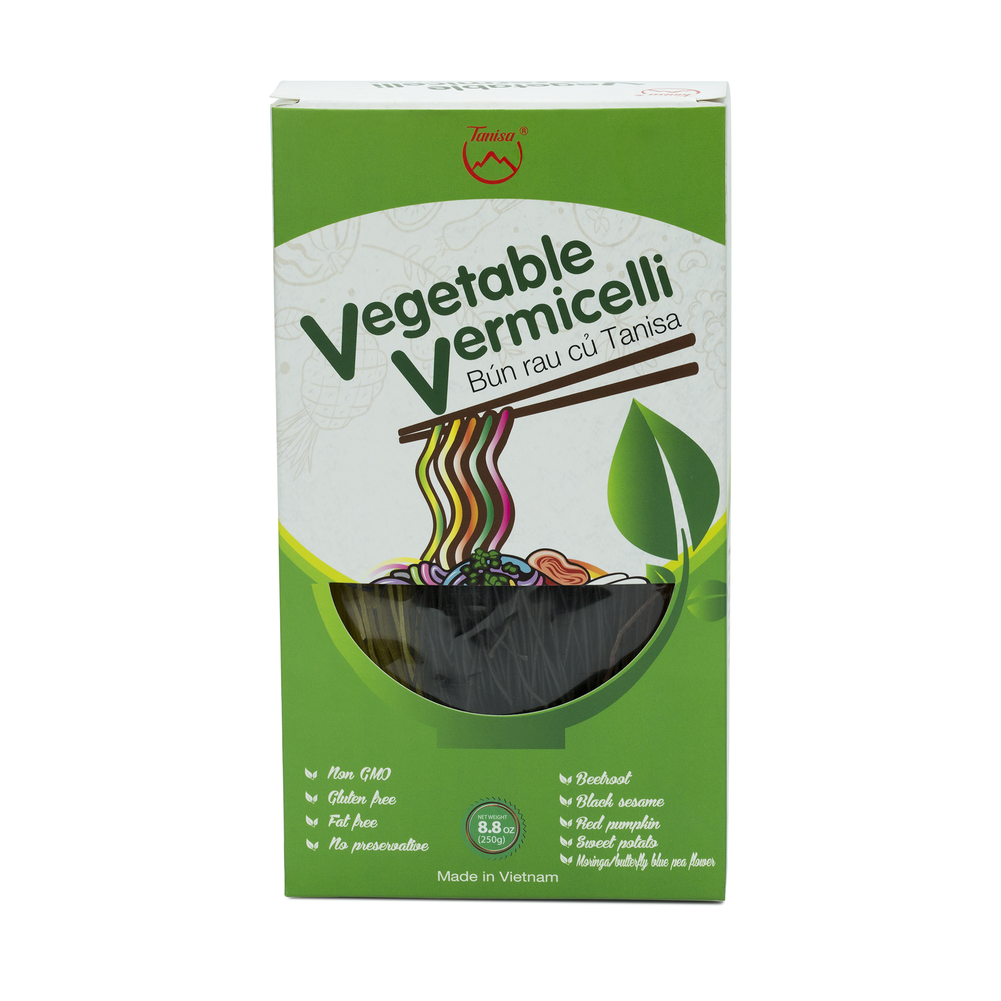 Bún rau củ Tanisa 250gr với 5 loại rau củ, dai ngon bổ dưỡng, không chất bảo quản, an toàn VSTP