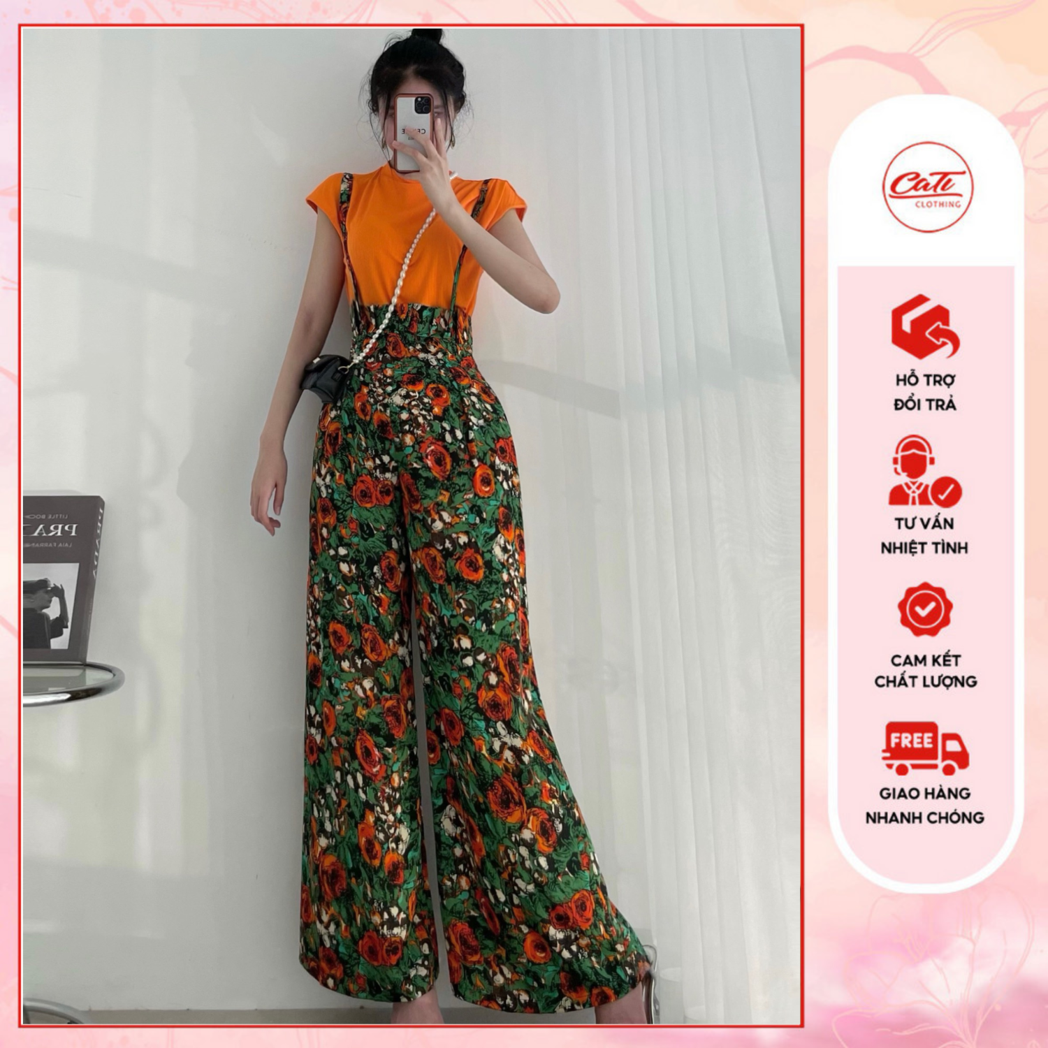 CATI Set yếm lụa satin màu hoa sang chảnh