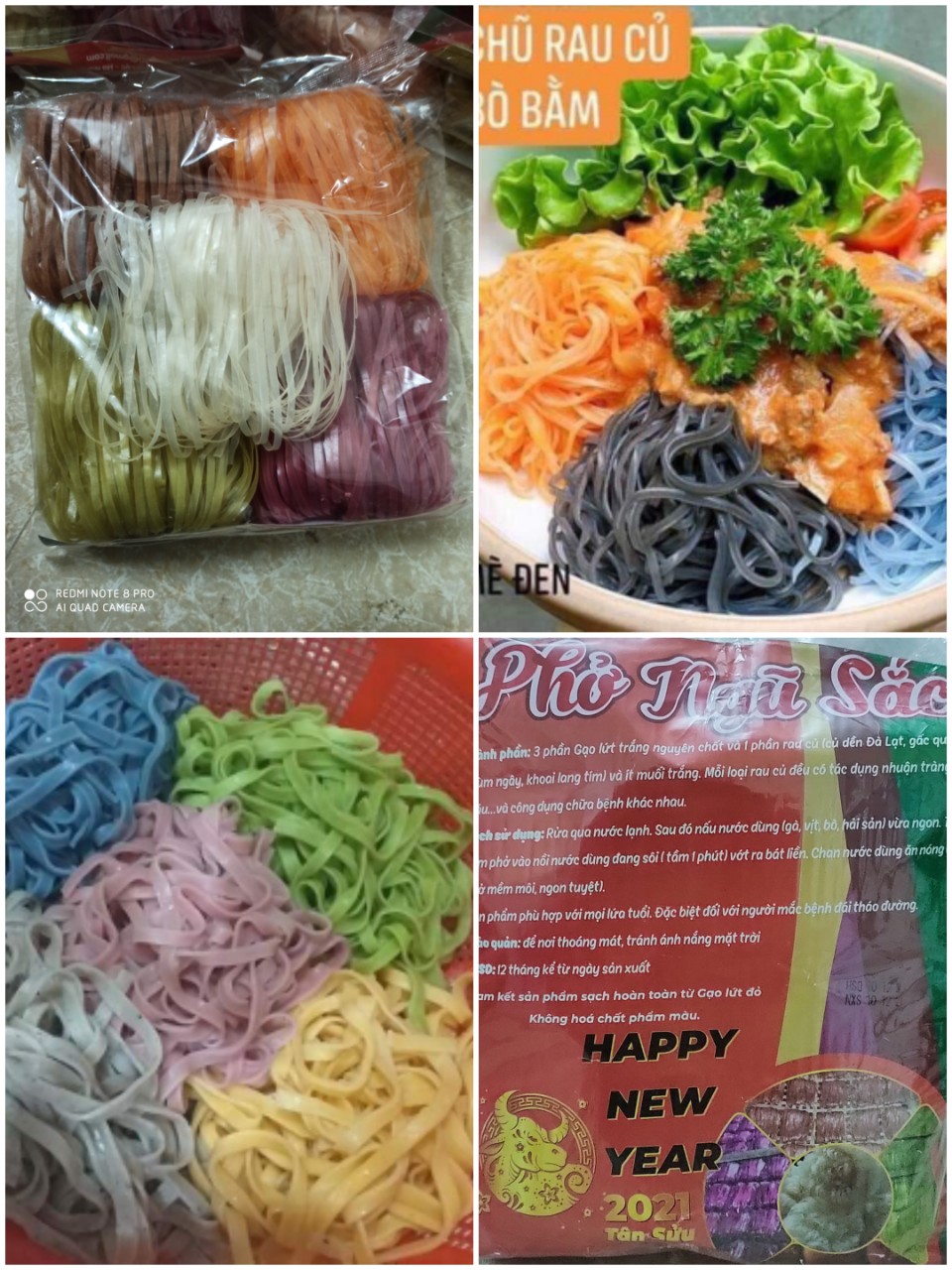 Mì phở ngũ sắc làm từ gạo lứt và rau củ quả gói 500g