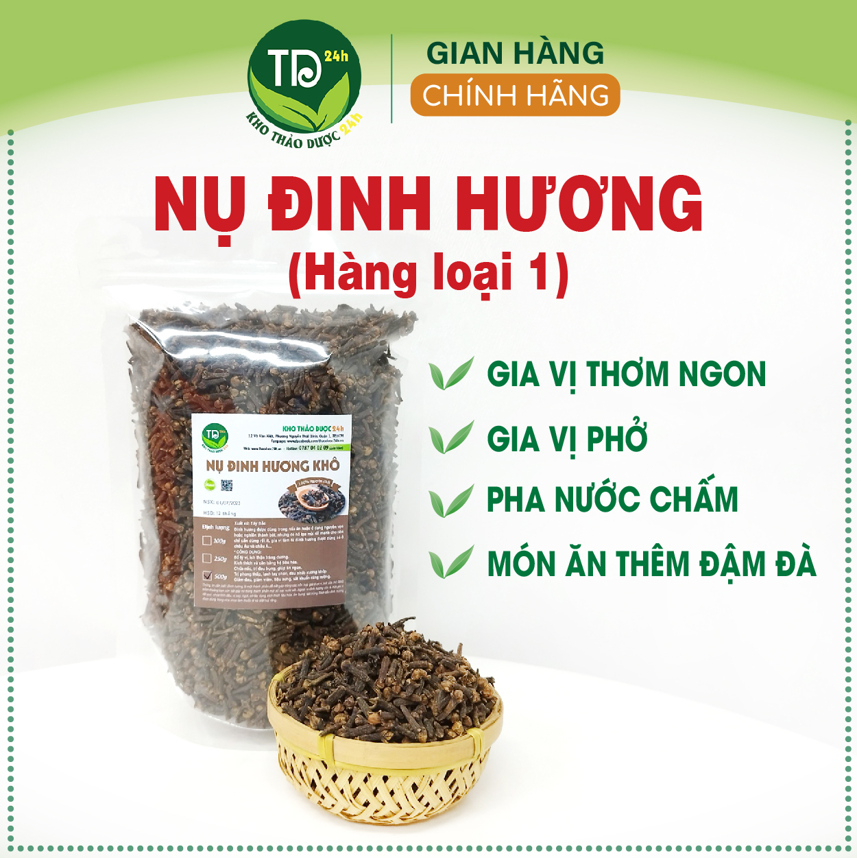 [250 gram] Nụ đinh hương khô, chuẩn Tây Bắc, gia vị nấu phở, lẩu, tiềm hoàn toàn tự nhiên | Kho thảo dược 24h