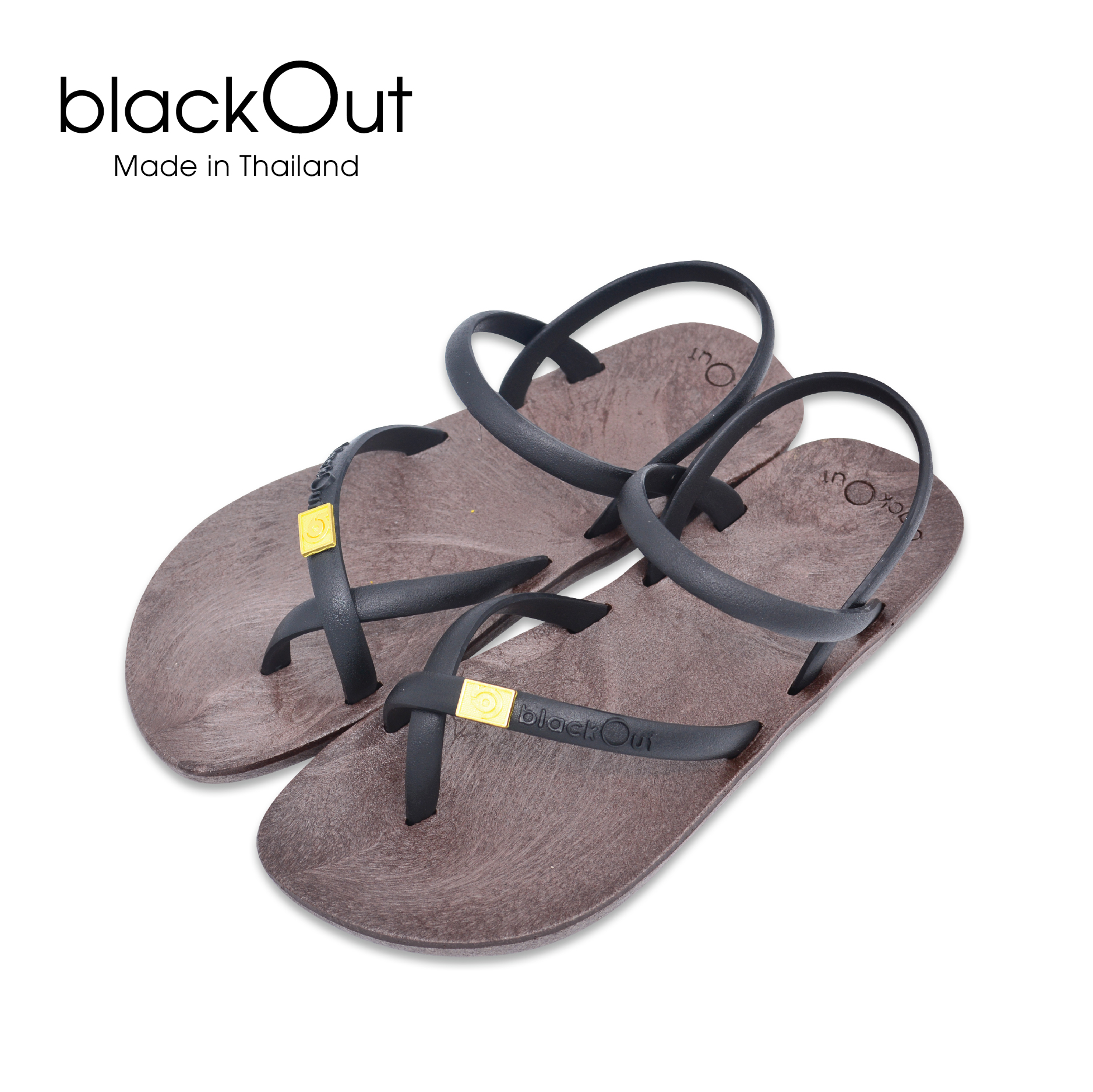 Giày xỏ ngón blackOut đế nâu quai đen