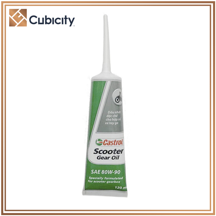 Nhớt hộp số CASTROL SCOOTER GEAR OIL 120ml, độ nhớt SAE 80W90 dành cho xe ga giúp bôi trơn bộ truyền động, kéo dài tuổi thọ hộp số và giúp cho xe tăng tốc nhanh