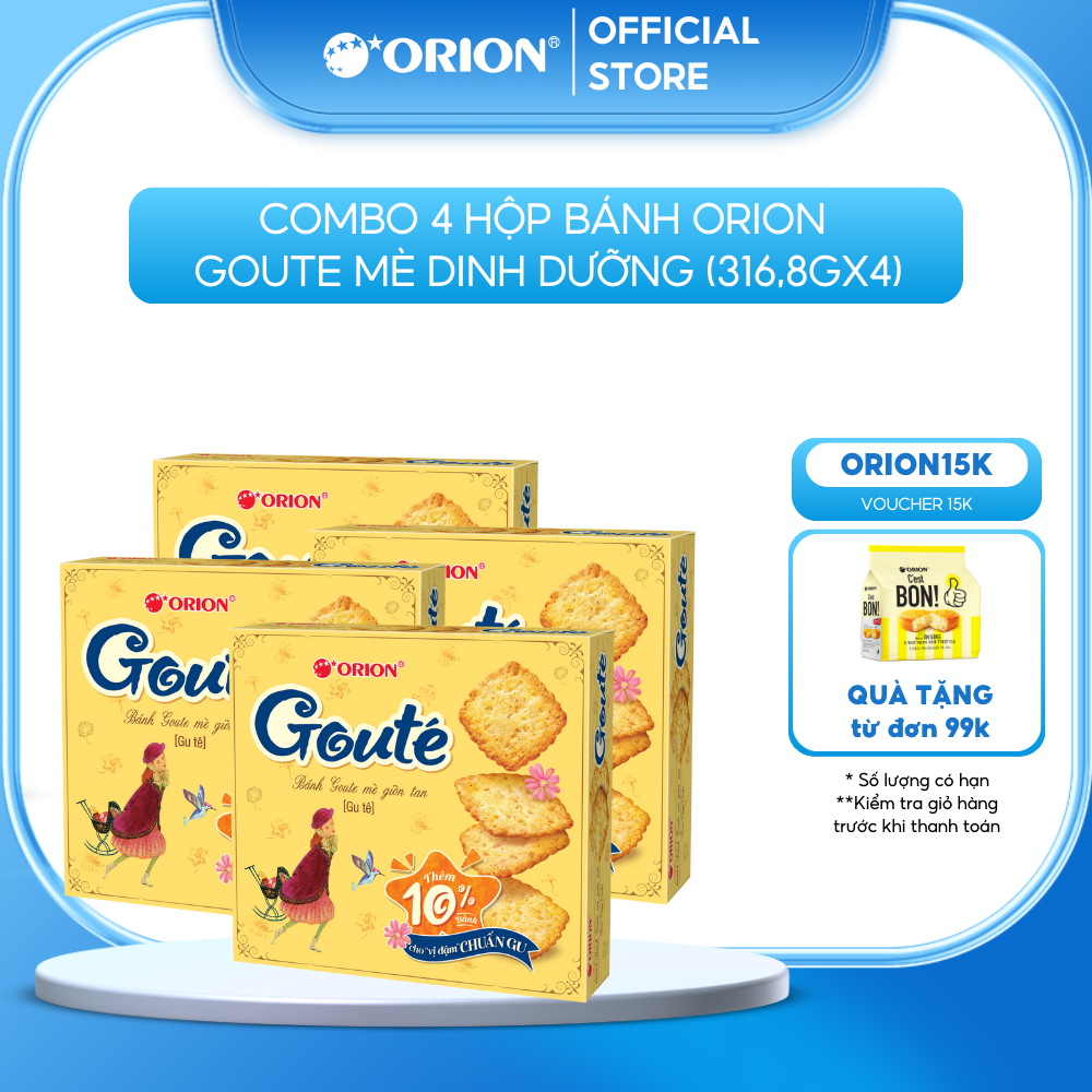 Combo 4 Hộp Bánh Goute Mè Giòn Tan (316,8g x 4) (Giao Màu Ngẫu Nhiên)