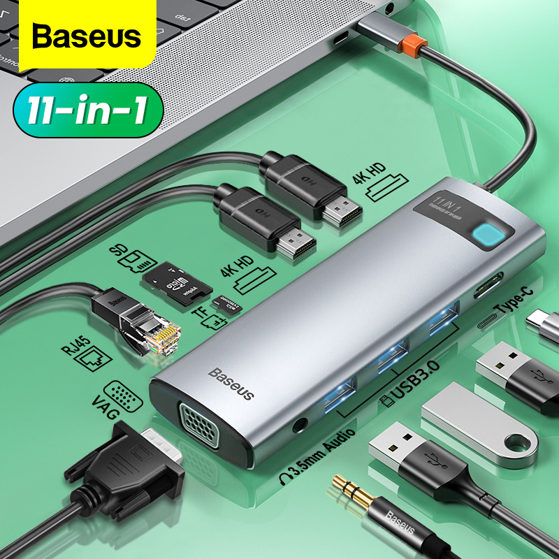 Baseus USB C HUB Type C to HDMI USB 3.0 PD Adapter SD TF slot RJ45 VGA 3.5mm Audio for MacBook Pro i