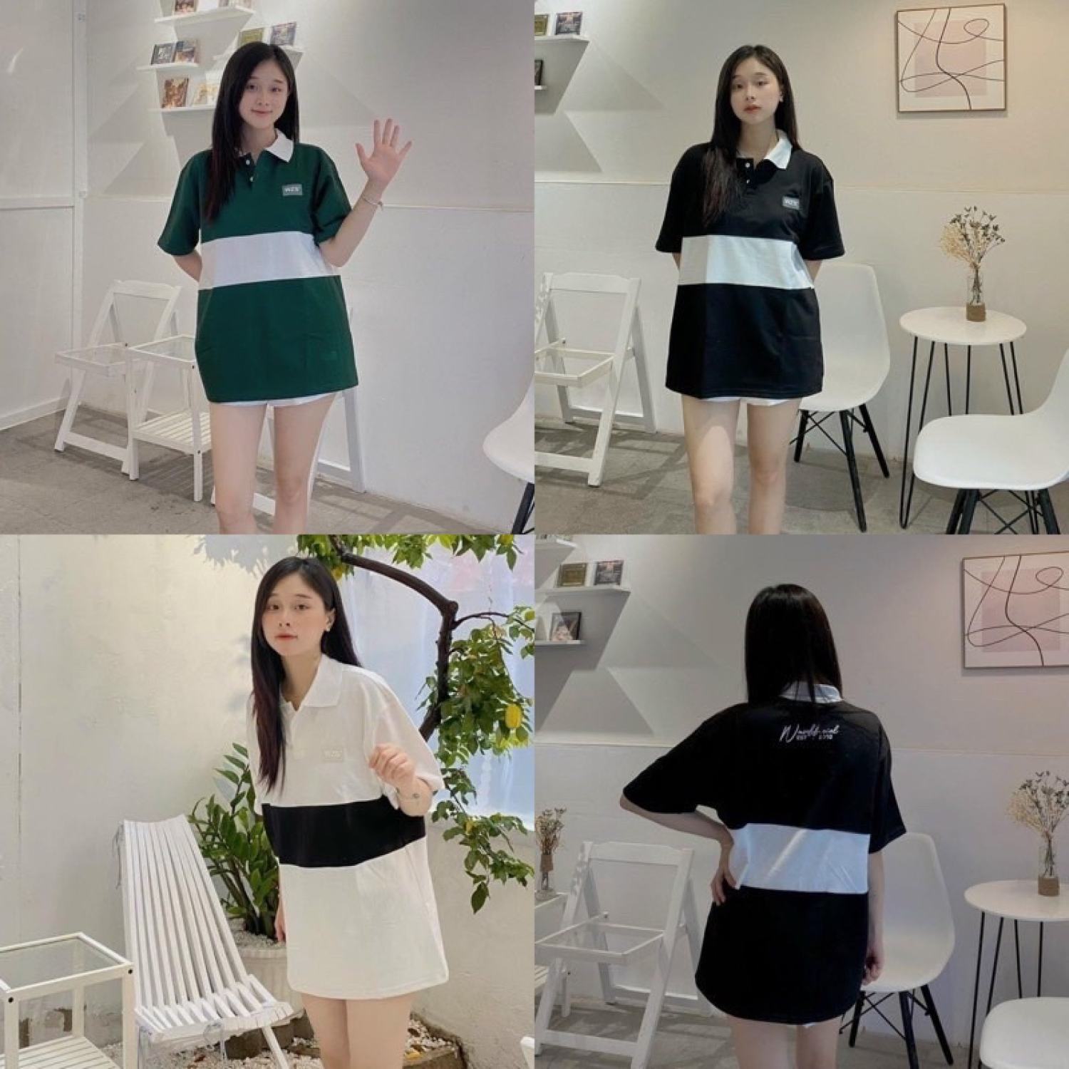 Áo polo nam nữ wzs phối ngang cổ trắng in trước sau hariqueen
