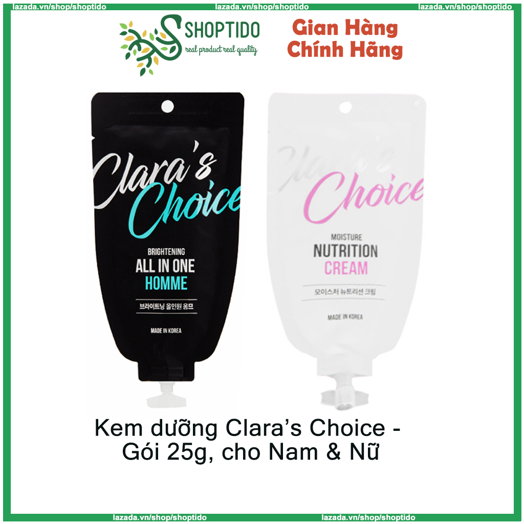 Kem dưỡng Veraclara Clara's Choice cấp ẩm và làm trắng cho nam & nữ gói 25g Moisture Nutrition Cream - Đen