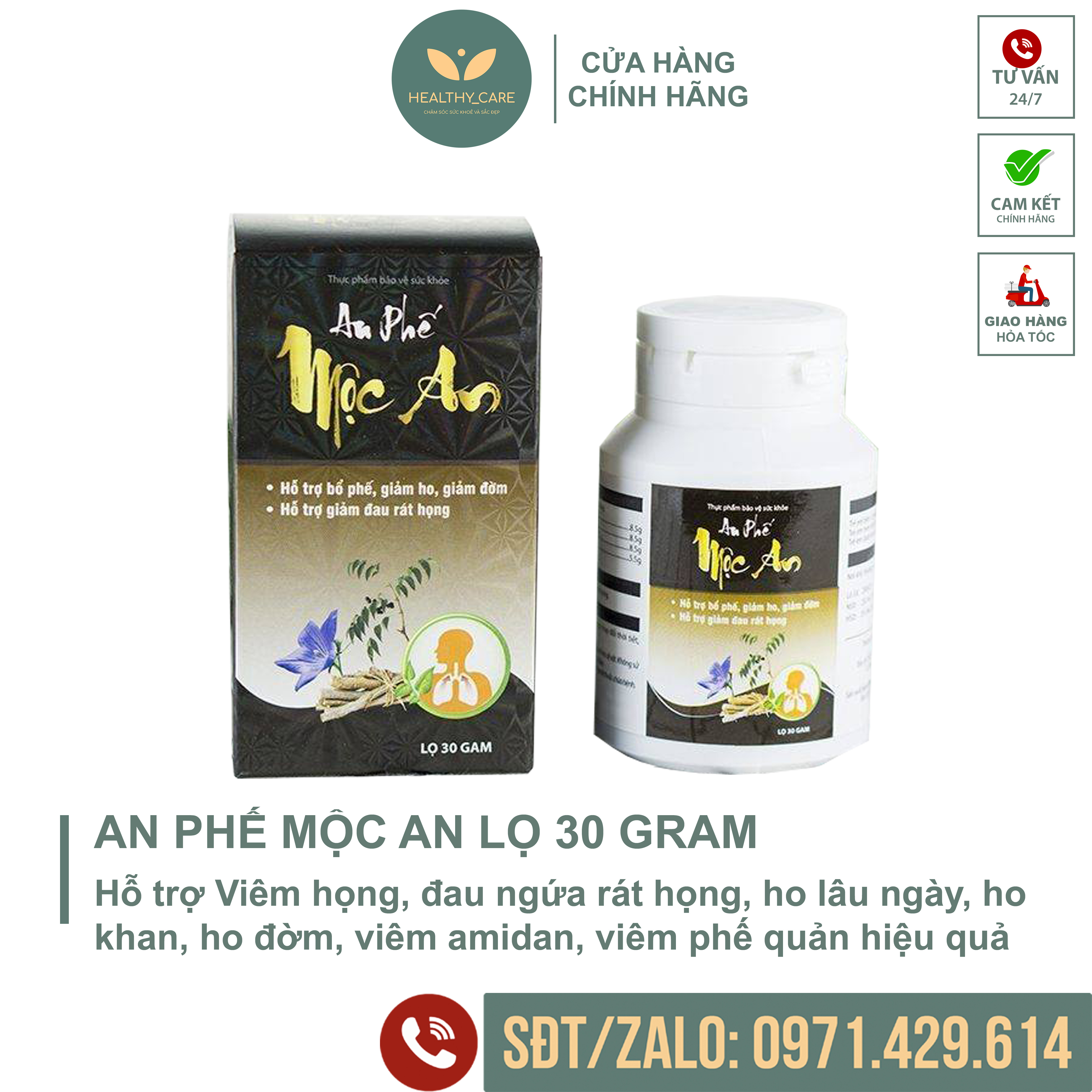An Phế Mộc An Chính Hãng Lọ 30g - Hỗ trợ Viêm họng, đau ngứa rát họng, ho lâu ngày, ho khan, ho đờm.
