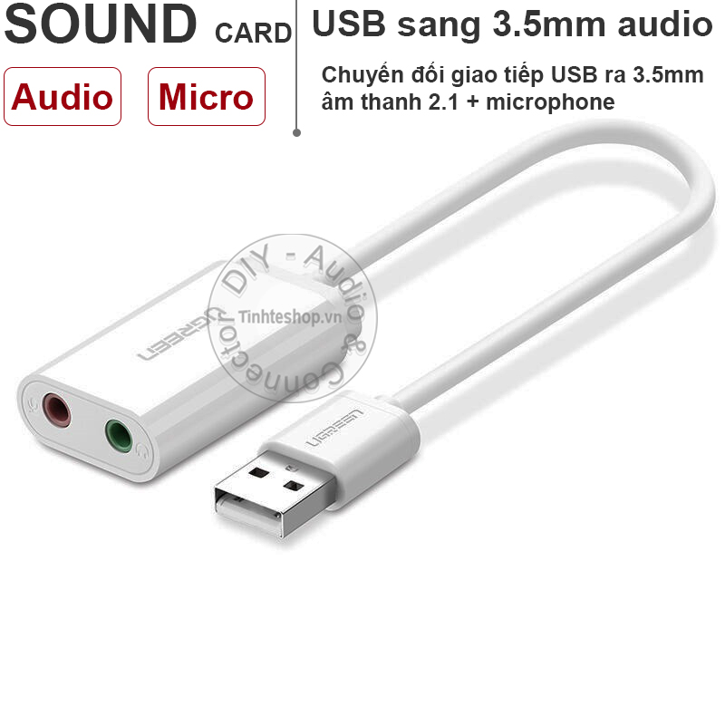 Cạc âm thanh USB cho Laptop PC - USB sound card - USB ra 3.5mm audio và microphone Ugreen US205 30742