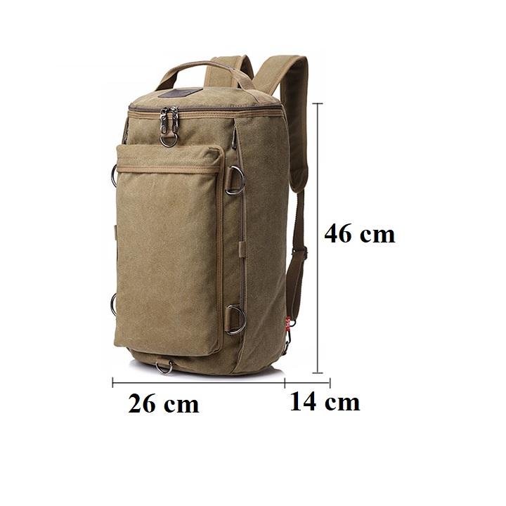 Balo vải bố kiêm túi trống du lịch phượt đa năng shopaha247 màu ka ki mã 0508