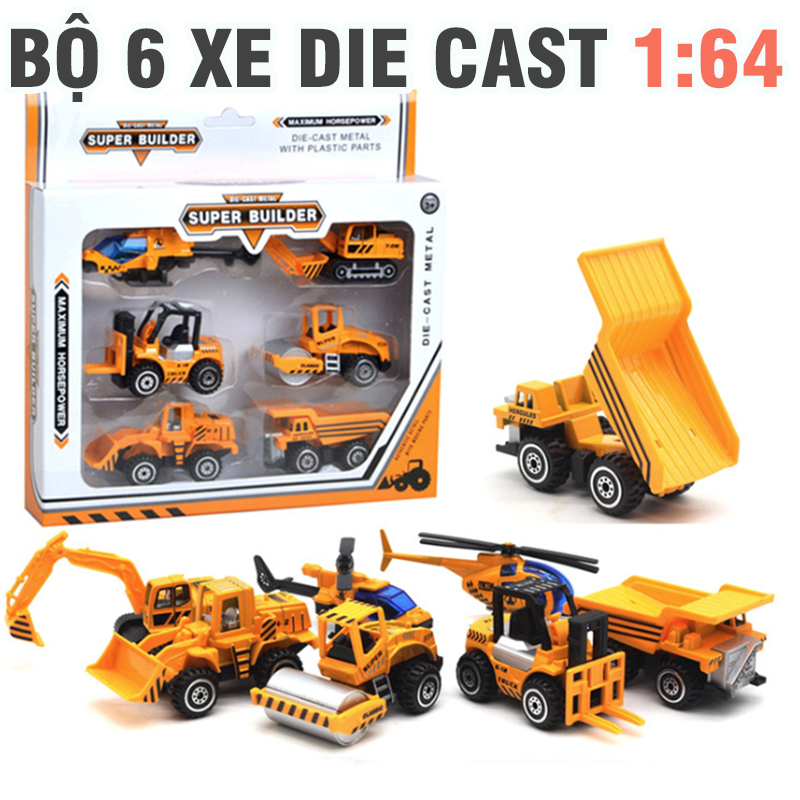 Bộ mô hình xe công trình tỉ lệ 1:64 gồm 6 chiếc khác nhau xe đồ chơi trẻ em