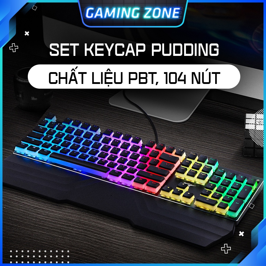 Keycap bàn phím cơ Pudding nhựa PBT xuyên LED 104 phím siêu đẹp