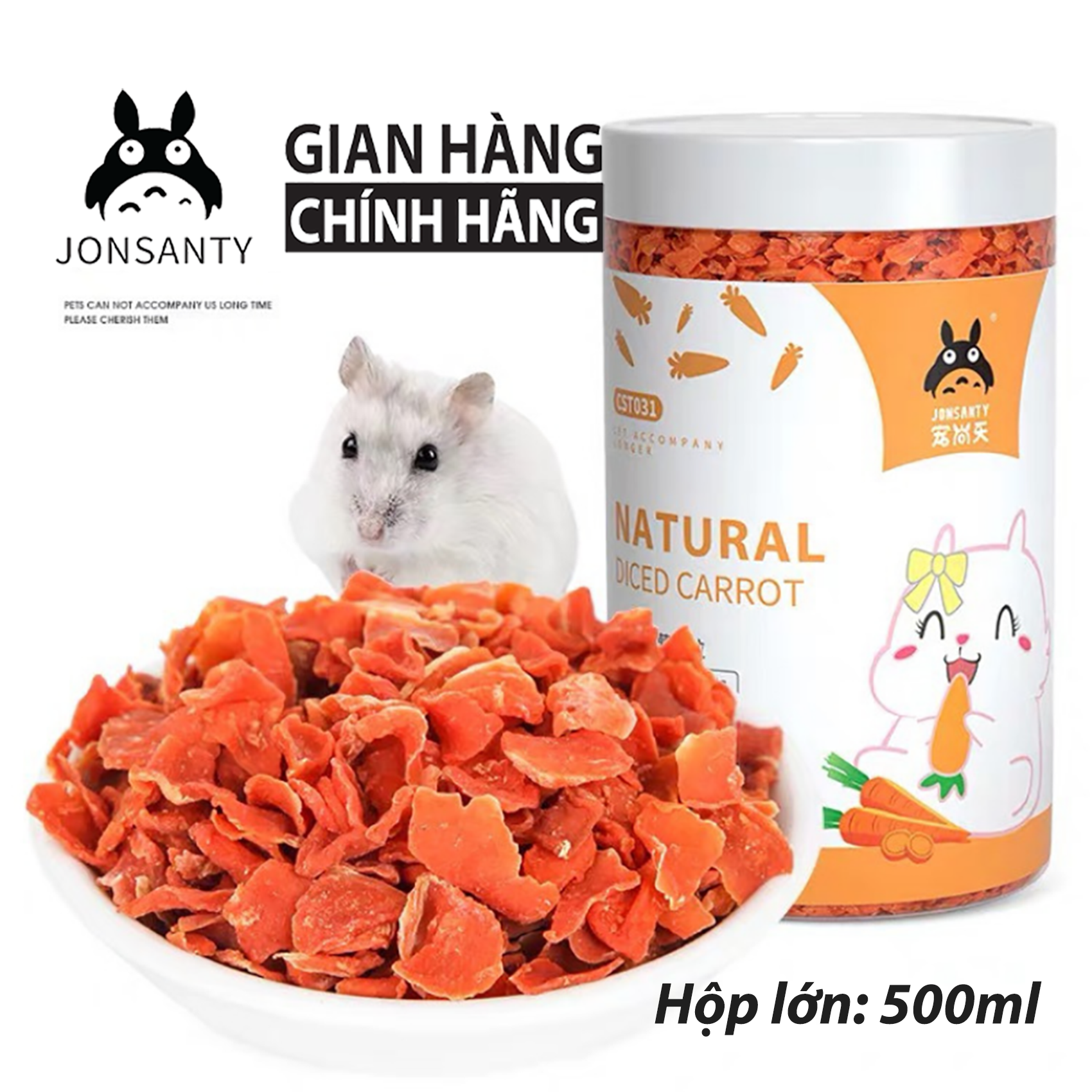 Cà rốt sấy cho chuột hamster, sóc bay úc, thỏ, chinchila, thỏ hãng jonsanty hộp 500ml/220gr
