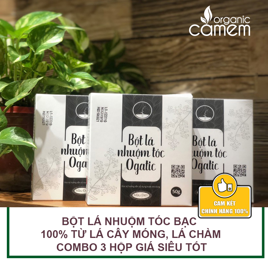 Combo 3 hộp bột lá nhuộm tóc Ogatic Màu Đen- MẪU MƠI