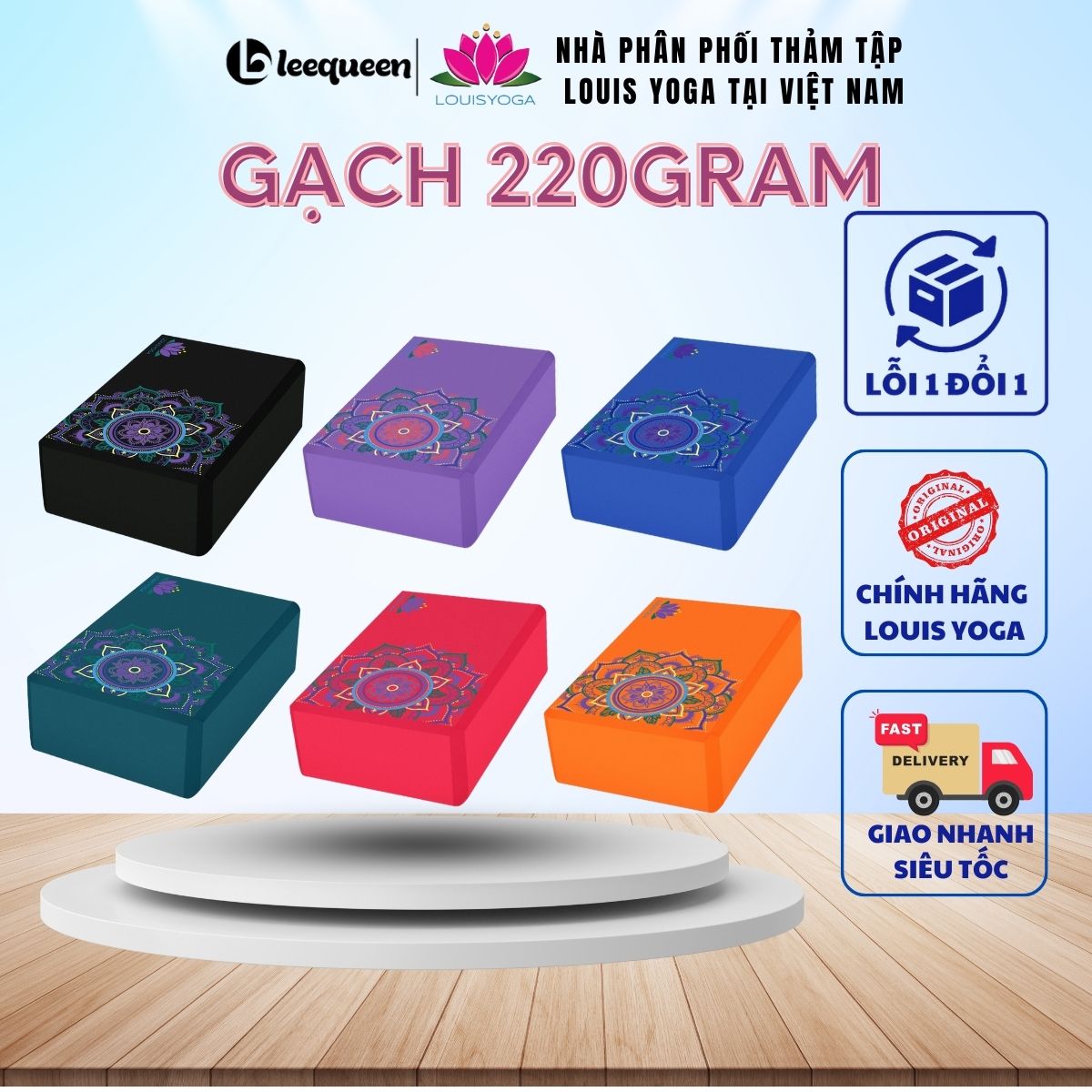 Gạch tập yoga sắc màu hãng louis yoga kích thước : 23x15x7.6cm. trọng lượng 220g