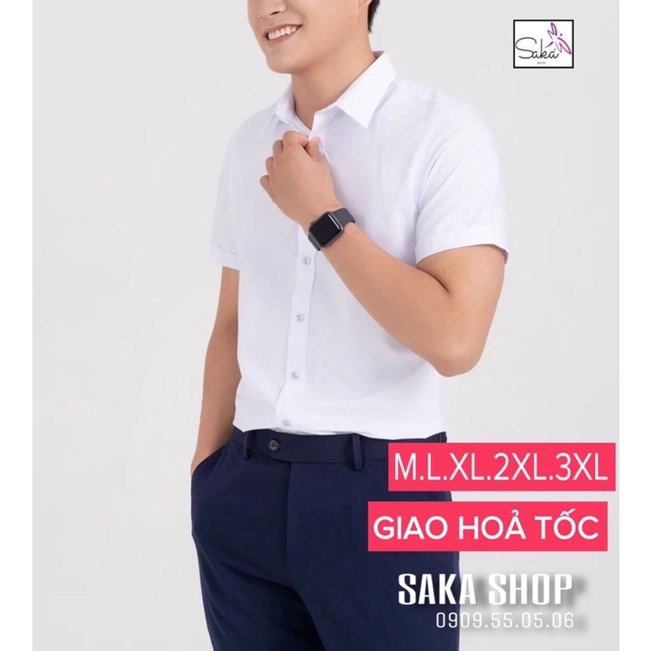 Áo sơ mi nam tay ngắn trắng vải kate lụa chống nhăn