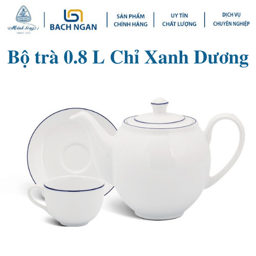 Bộ Ấm Trà Gốm Sứ Cao Cấp Minh Long 0.8 L Came Chỉ Xanh Dương hàng đẹp, sang trọng đãi khách, quà tặng tân gia