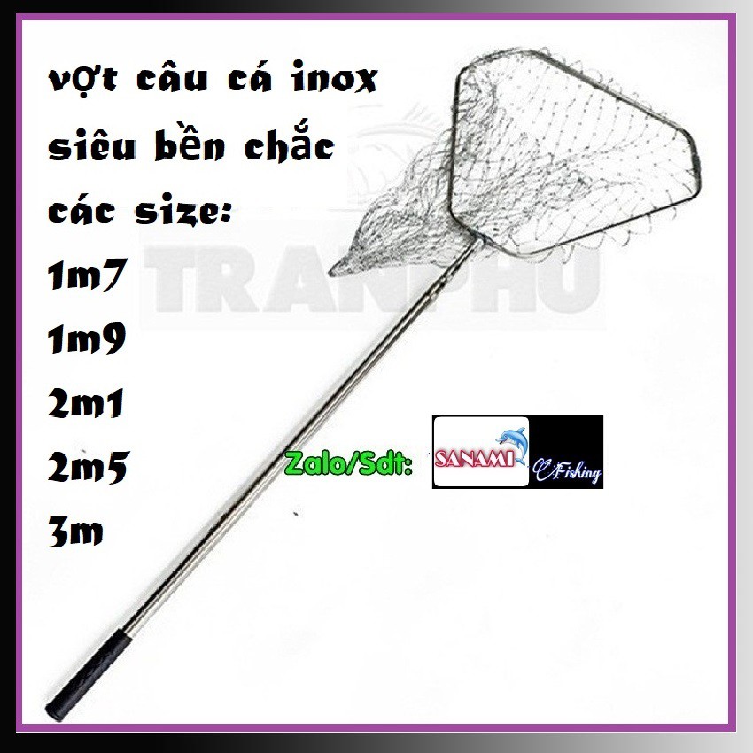 Vợt vớt cá inox 1m7 đến 3m dạng vuông xl01- full inox siêu bền, cứng, tải cá tốt, vợt xúc cá