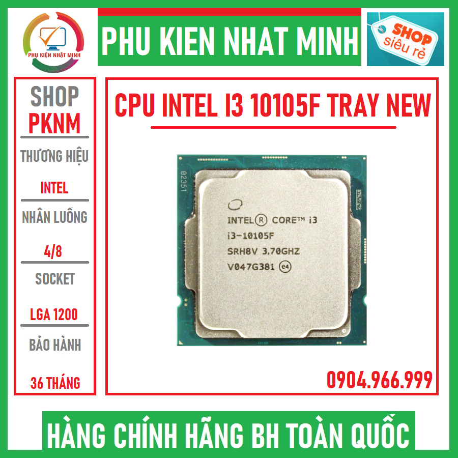 [Chíp TRAY NEW HÃNG]CPU Intel Core i3 10105F 4C/8T ( 3.7GHz up to 4.4GHz, 6MB ) TRAY NEW - Bảo hành 36 tháng