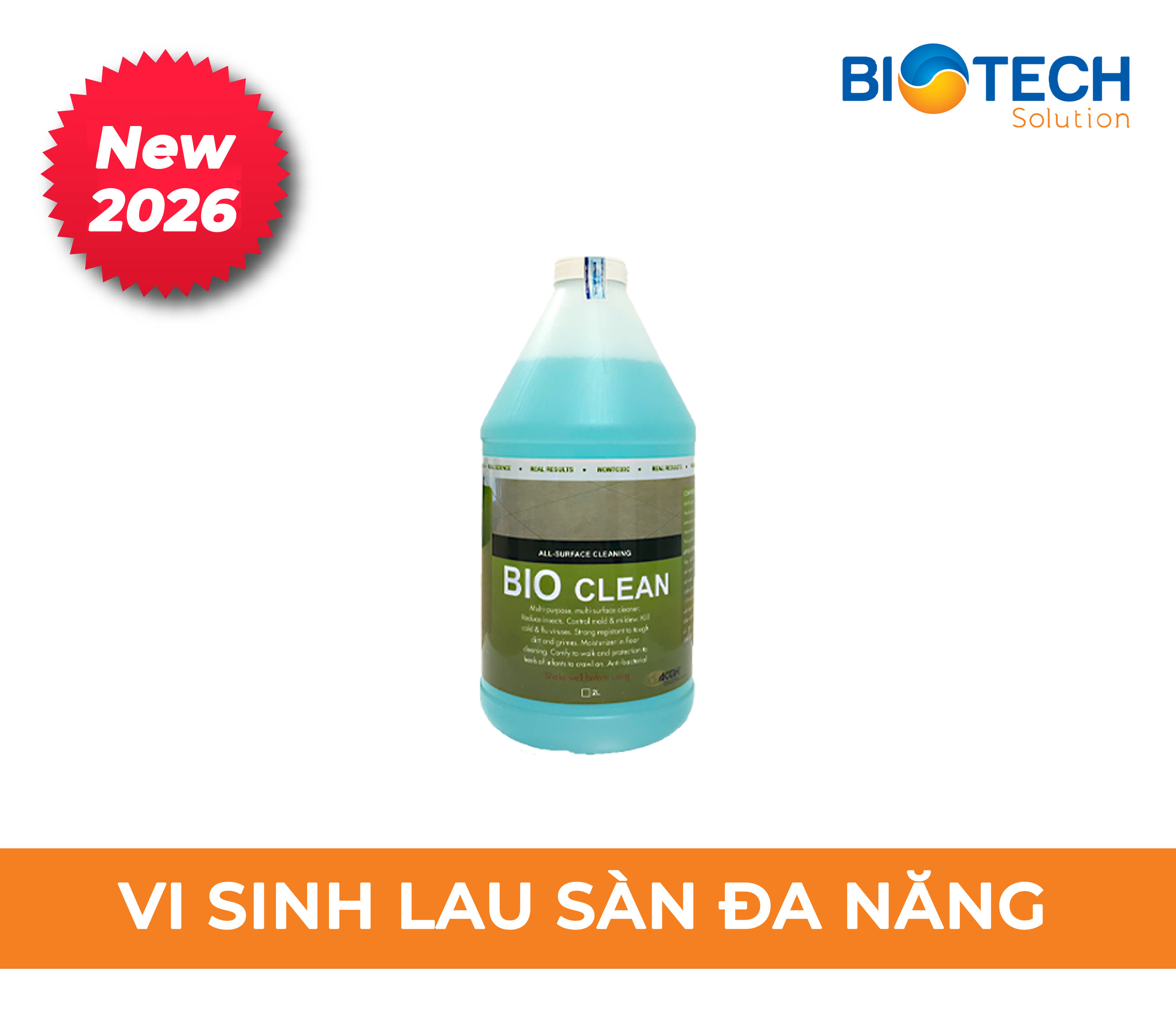 Bio Clean Nước lau sàn, khử mùi sinh học hữu cơ, combo 6 chai 2L