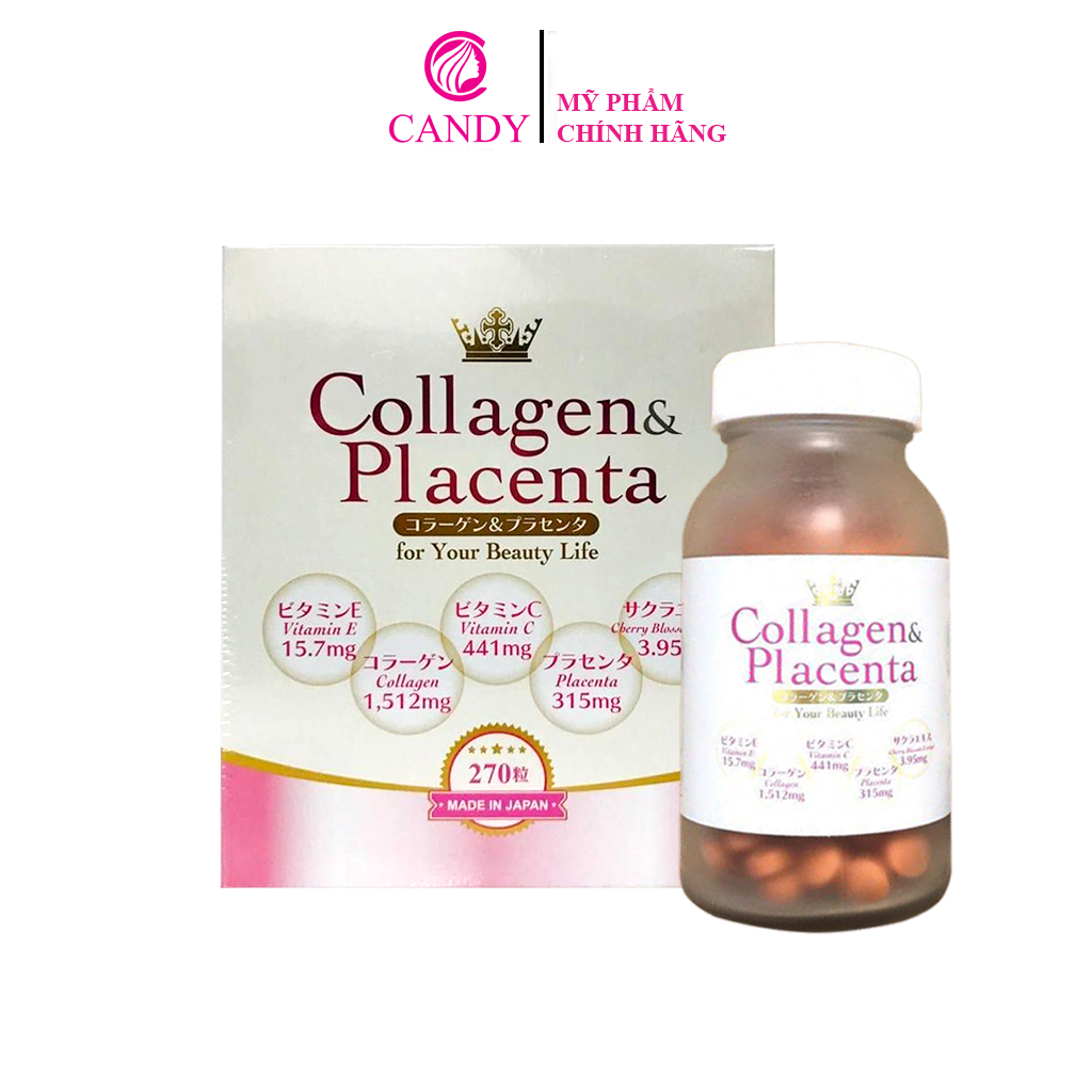 [Hoàn Tiền 8%][HCM]Viên uống trắng da Collagen & Placenta 5 in 1 Nhật Bản 270 viên