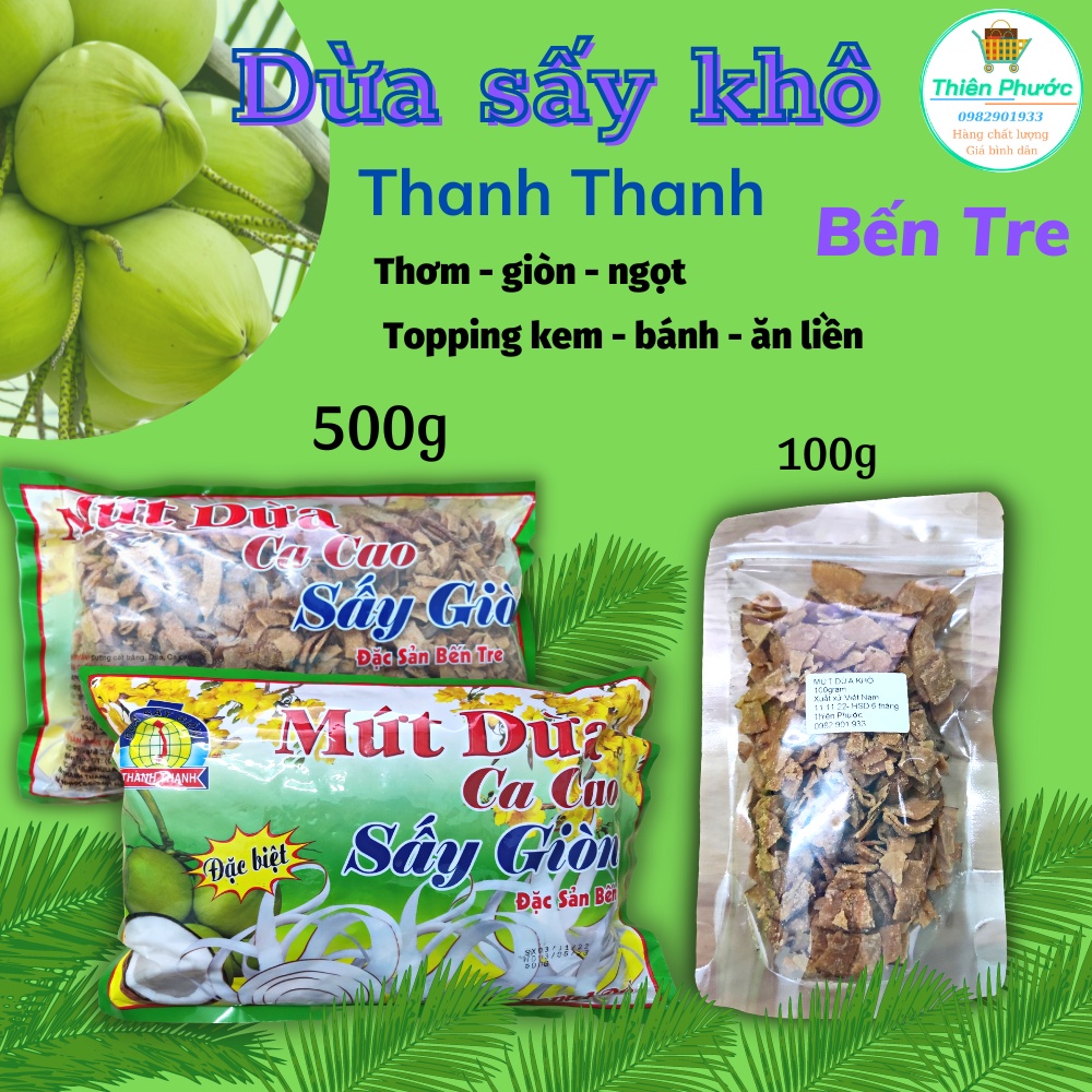 Mứt dừa sấy giòn Thanh Thanh 100g/500g làmg topping món chè, kem