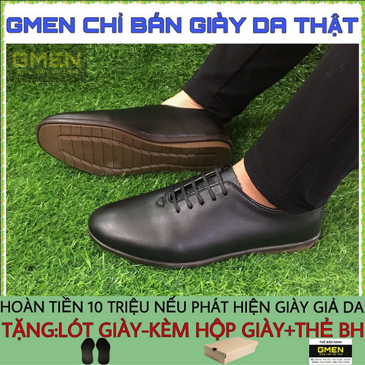 Giày da nam buộc dây chất liệu da bò nguyên tấm đế cao su êm chân GM0684