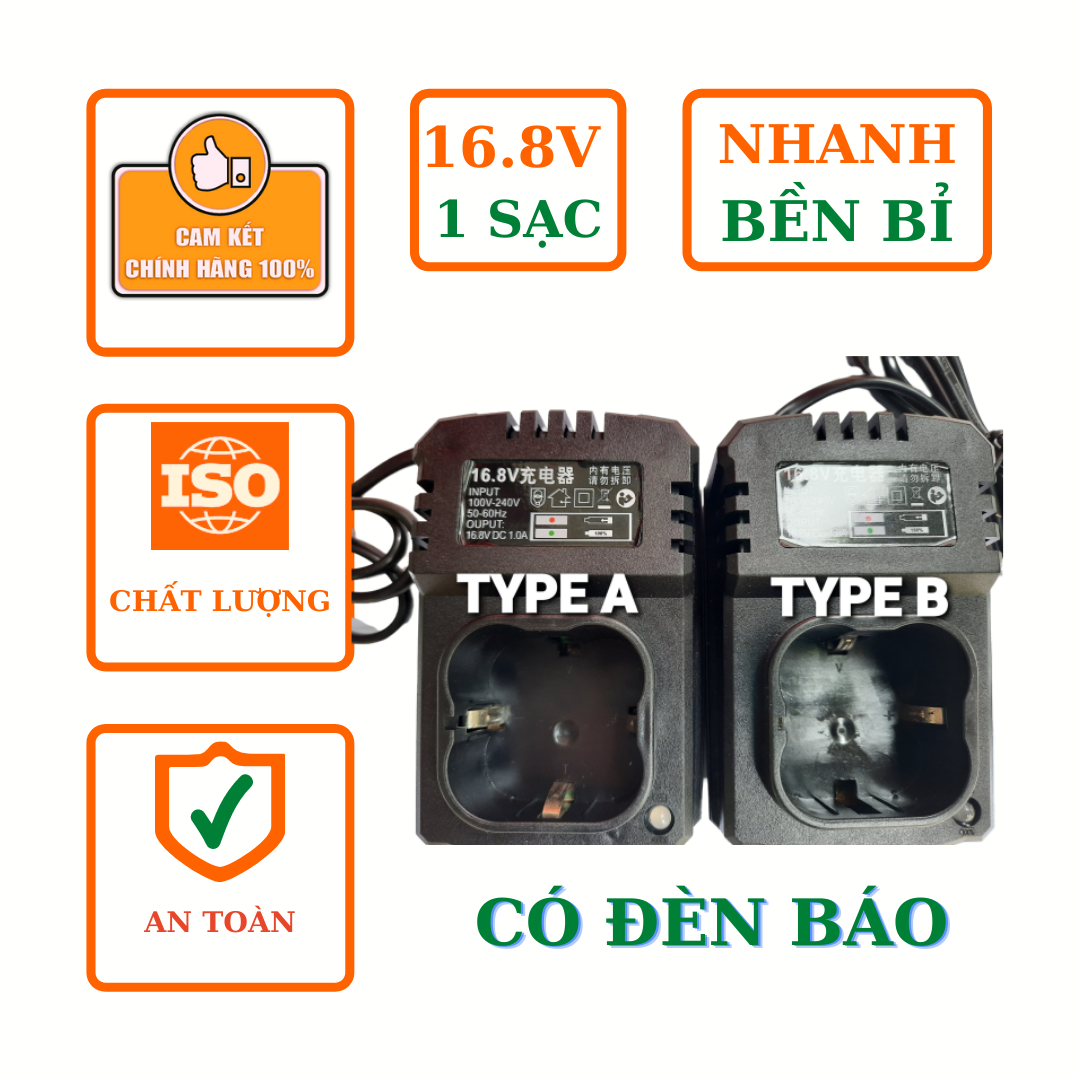Sạc pin adapter máy khoan bắt vít li-ion 16.8v 16,8v 100-240vac 50/60hz, có đèn báo, tự động ngắt khi pin đầy