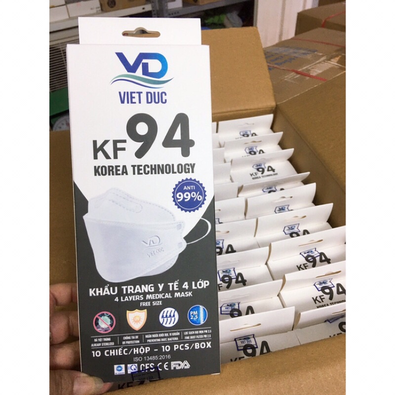 Thùng 300 cái khẩu trang KF94 Việt đức kháng khuẩn công nghệ Hàn Quốc