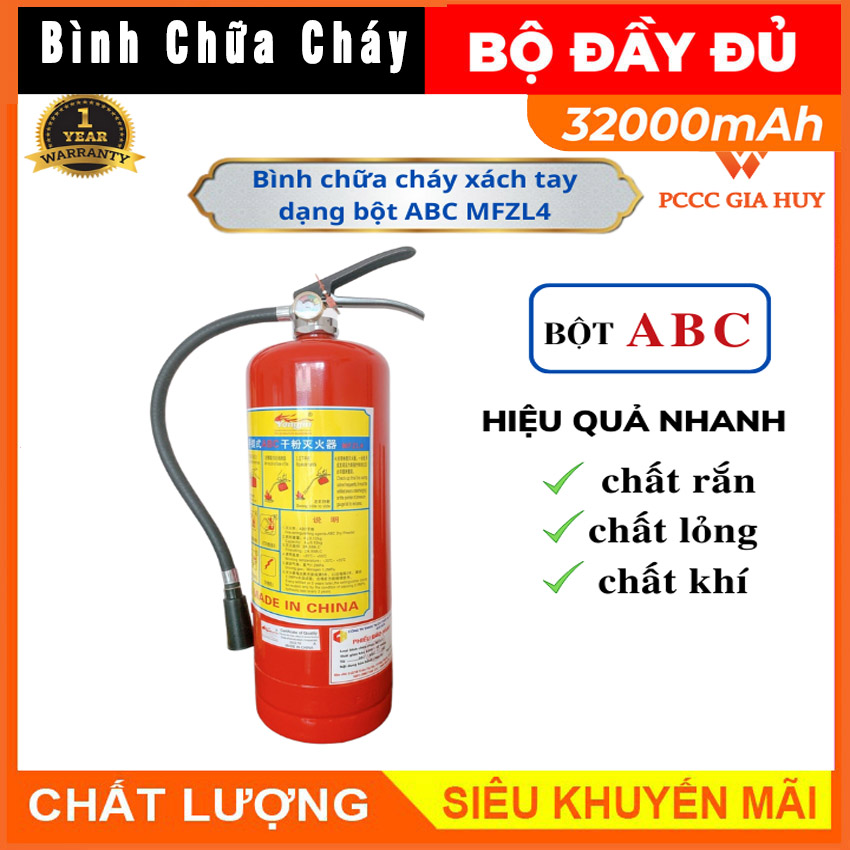 Bình chữa cháy xách tay dạng bột ABC 1Kg - 8kg MFZL1 - MFZL8 ,bình cứu hỏa gia đình , nhập khẩu chính hãng đúng tiêu chuản pccc