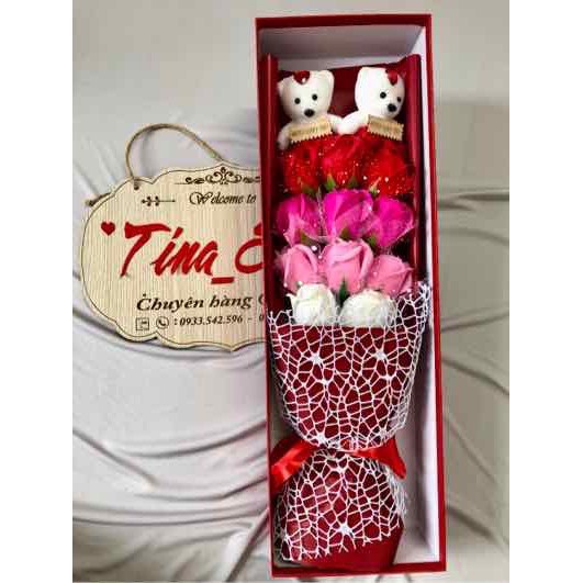 HỘP HOA SÁP THƠM 11 BÔNG 2 GẤU