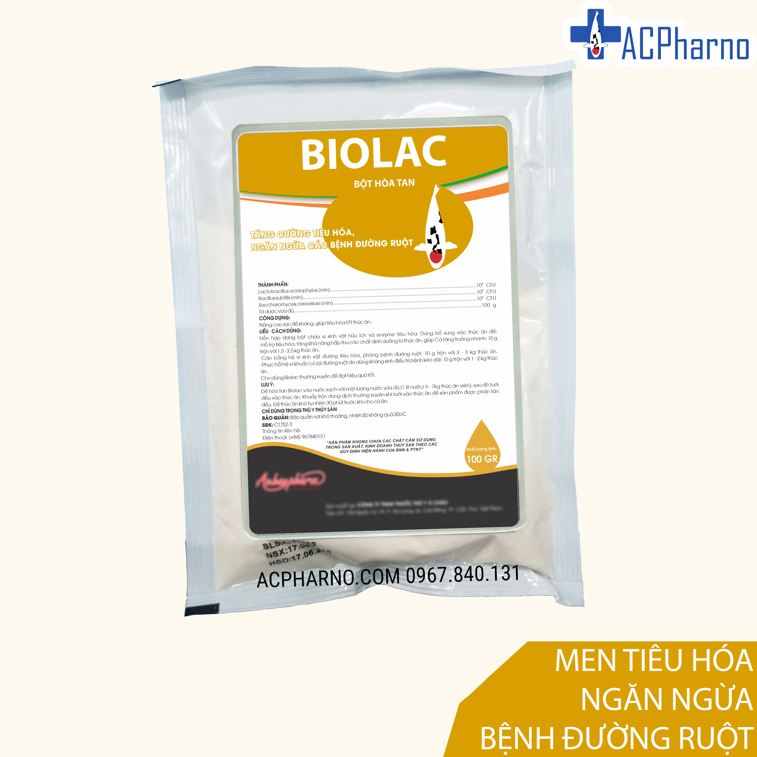 [HCM]Men tiêu hóa cho cá koi cá rồng cá vàng cá bảy màu: Biolac 100gr Ngăn ngừa bệnh đường ruột tăng cường tiêu hóa
