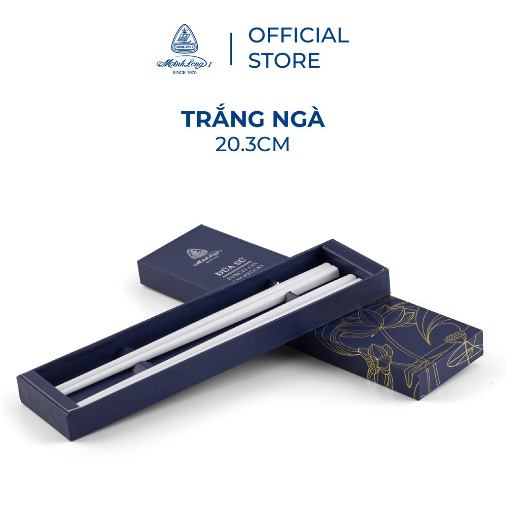 Bộ 02 đôi đũa sứ minh long 20.3 cm - trắng ngà - hộp giấy