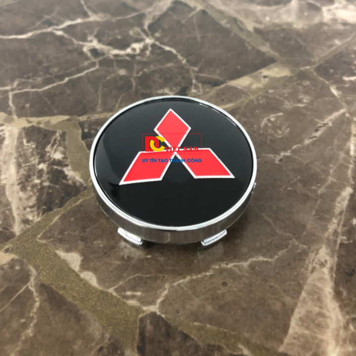 1 chiếc logo chụp mâm, ốp lazang bánh xe ô tô, xe hơi Mitsubi.shi MTS60DO đường kính 60mm ( Màu đen đỏ)