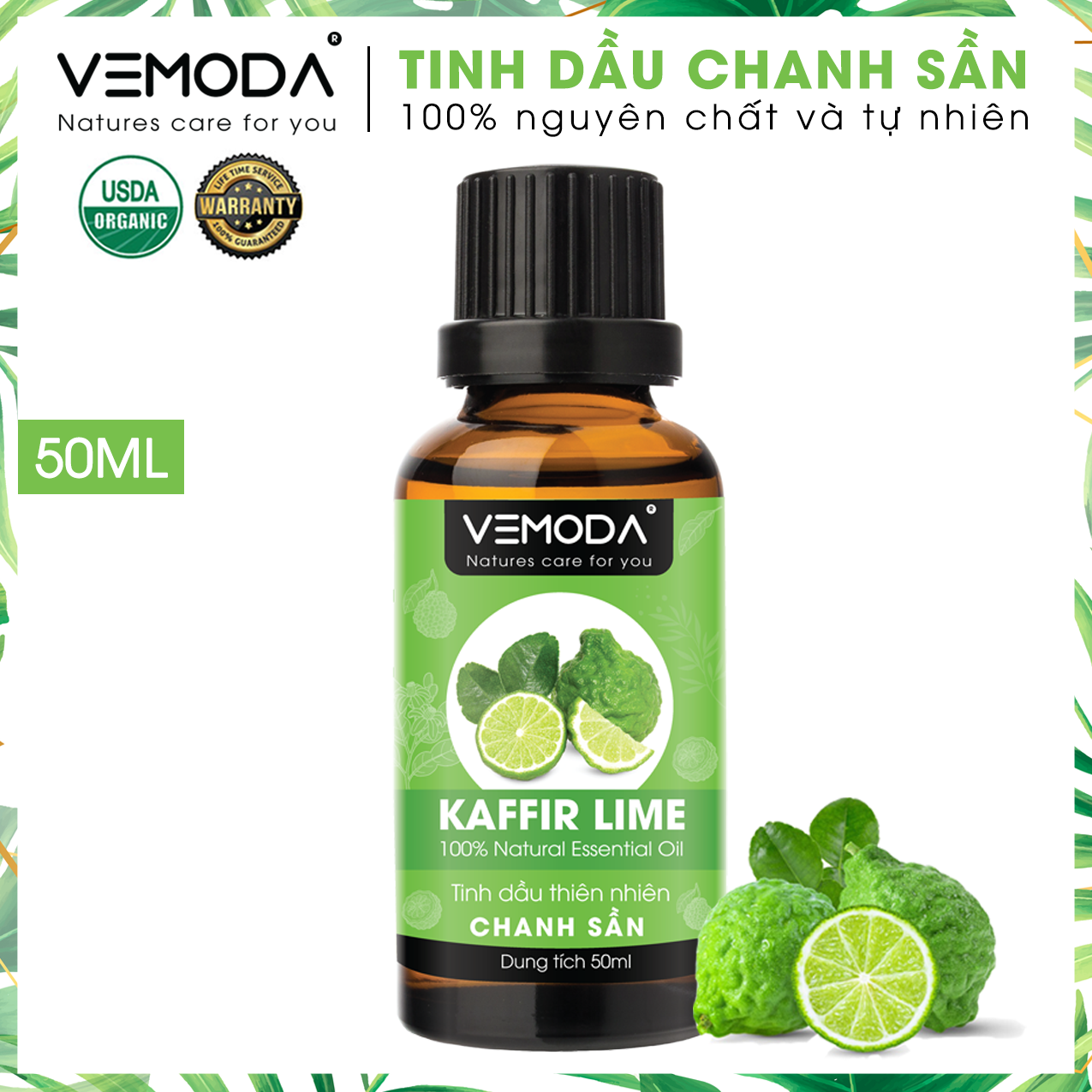 Tinh dầu Chanh sần cao cấp | Kaffir Lime Essential Oil 50ML. Tinh dầu xông phòng giúp khử mùi, kháng khuẩn, thanh lọc không khí, thư giãn, tái tạo năng lượng. Tinh dầu thơm phòng cao cấp Vemoda