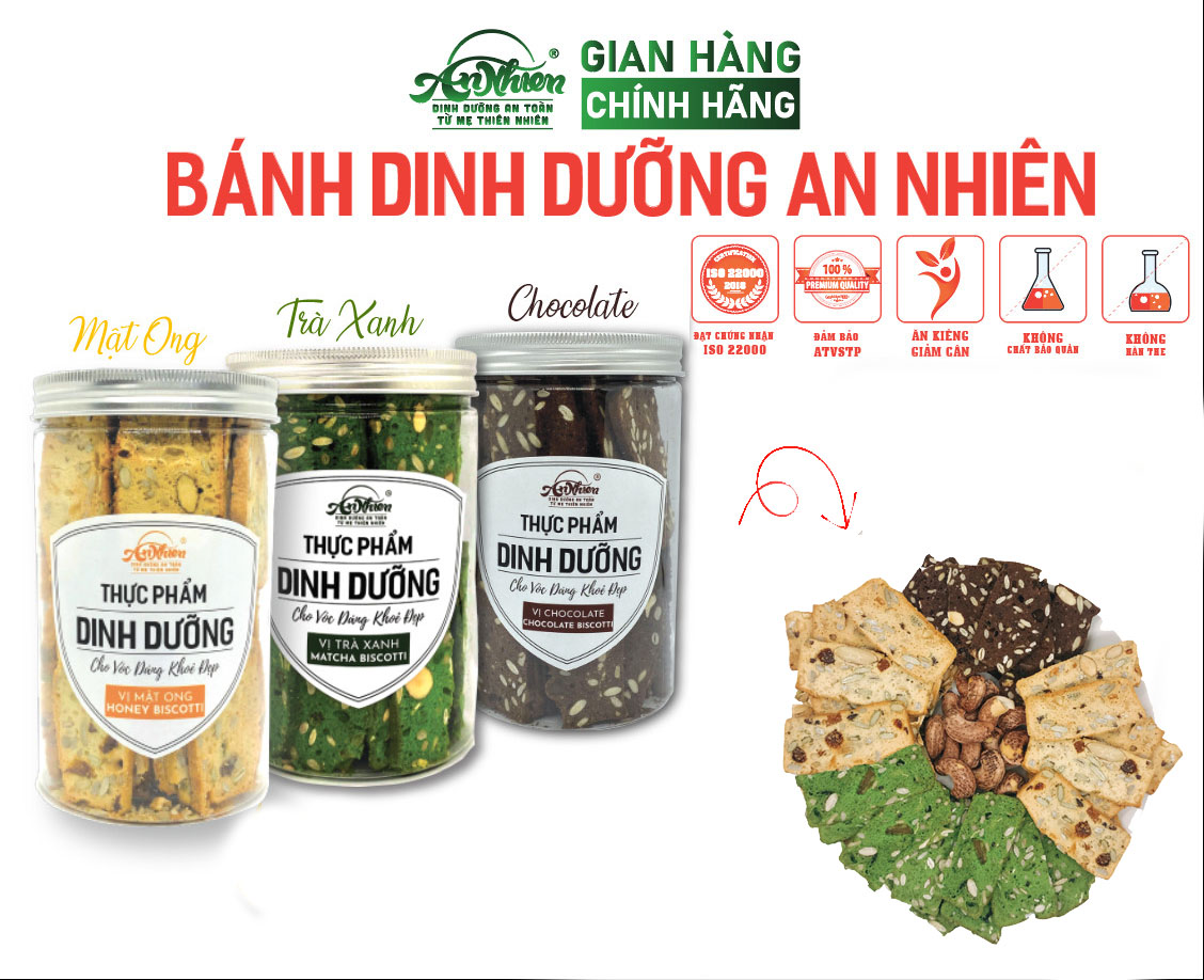 HÀNG CÔNG TY,  Bánh Ăn Kiêng Dinh Dưỡng Trà Xanh An Nhiên, Bánh Ngũ Cốc Giảm Cân Ăn Kiêng 250g