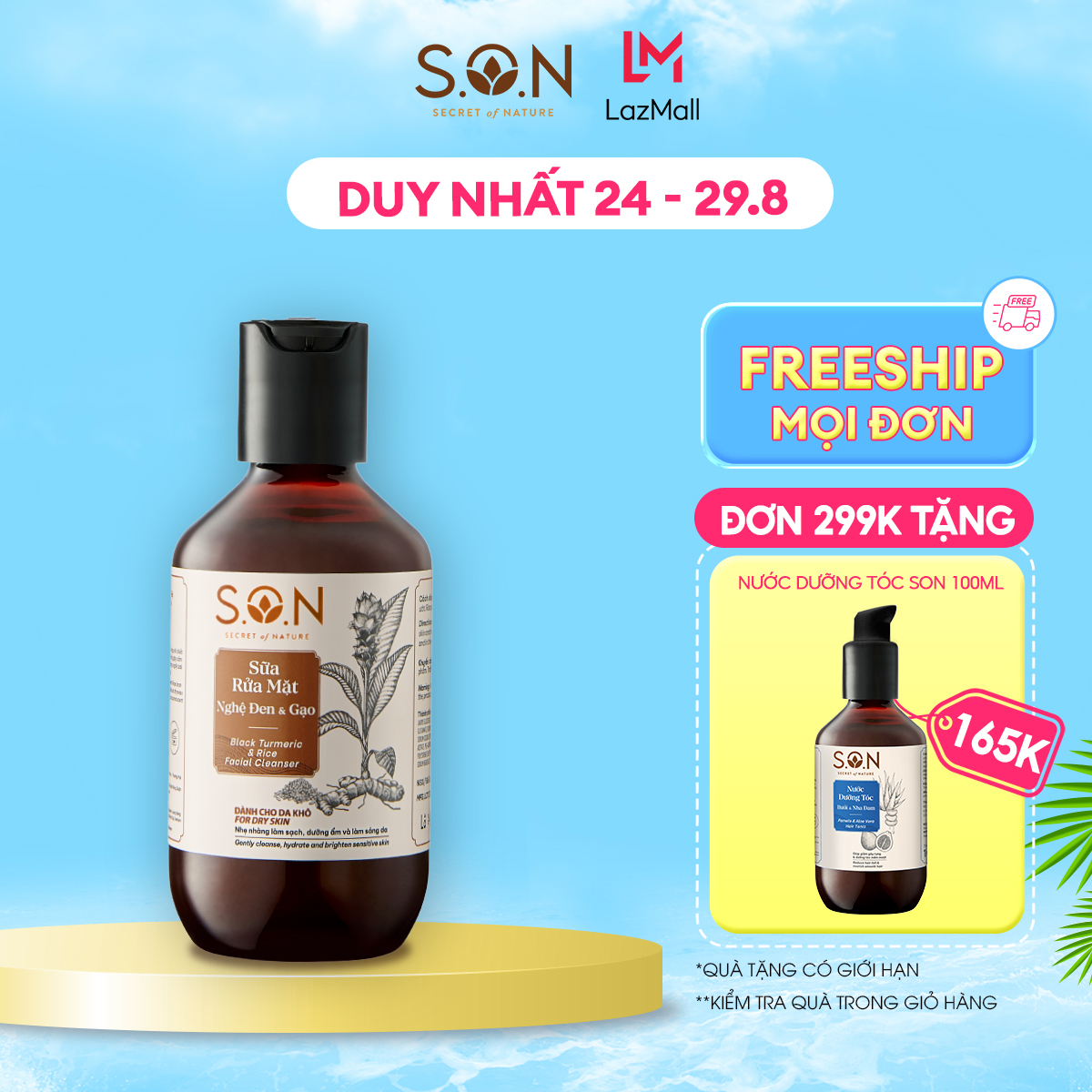 Sữa rửa mặt nghệ đen & gạo s.o.n dành cho da khô 100ml