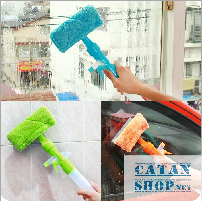 Cây lau kính 2 mặt (vải bông mềm silicon) cầm tay kèm bình xịt lau kính bình xịt 2 in 1 siêu tiện lợi (giao màu ngẫu nhiên)