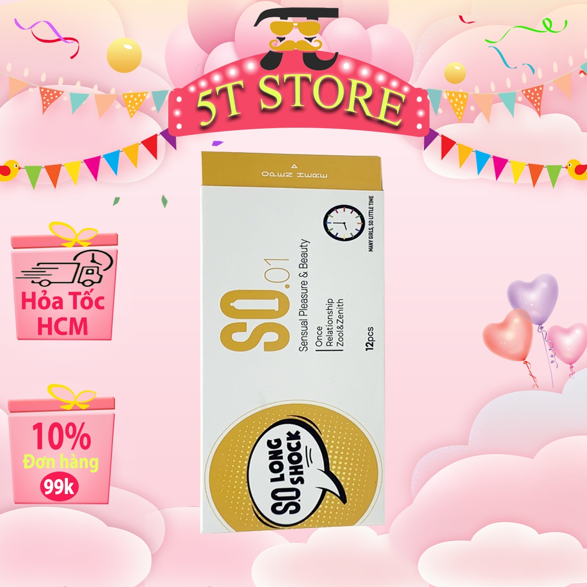 Bao cao su siêu mỏng so longshock - vừa kéo dài thời gian vừa siêu mỏng 0.01mm - hộp 12 cái