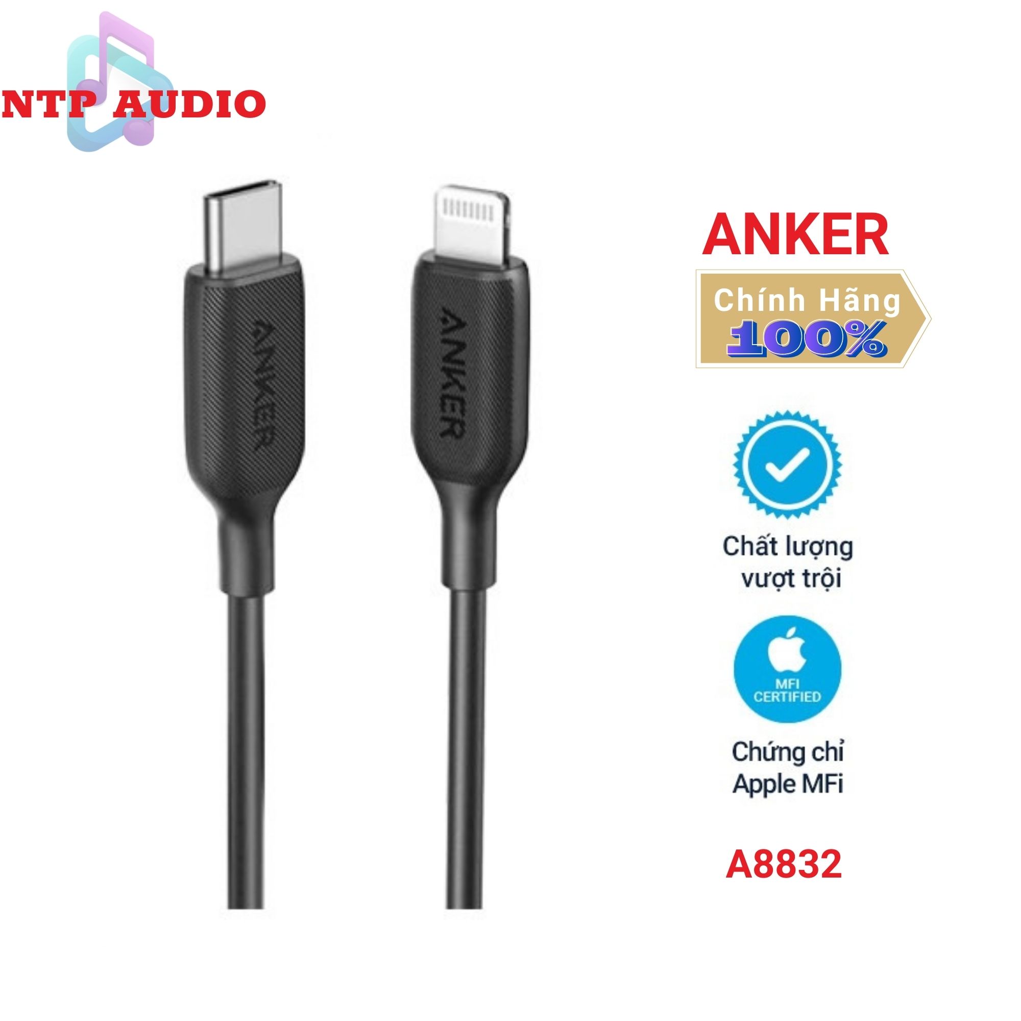 Cáp anker powerline iii usb-c to lightning, 0.9m - a8832 hàng chính hãng