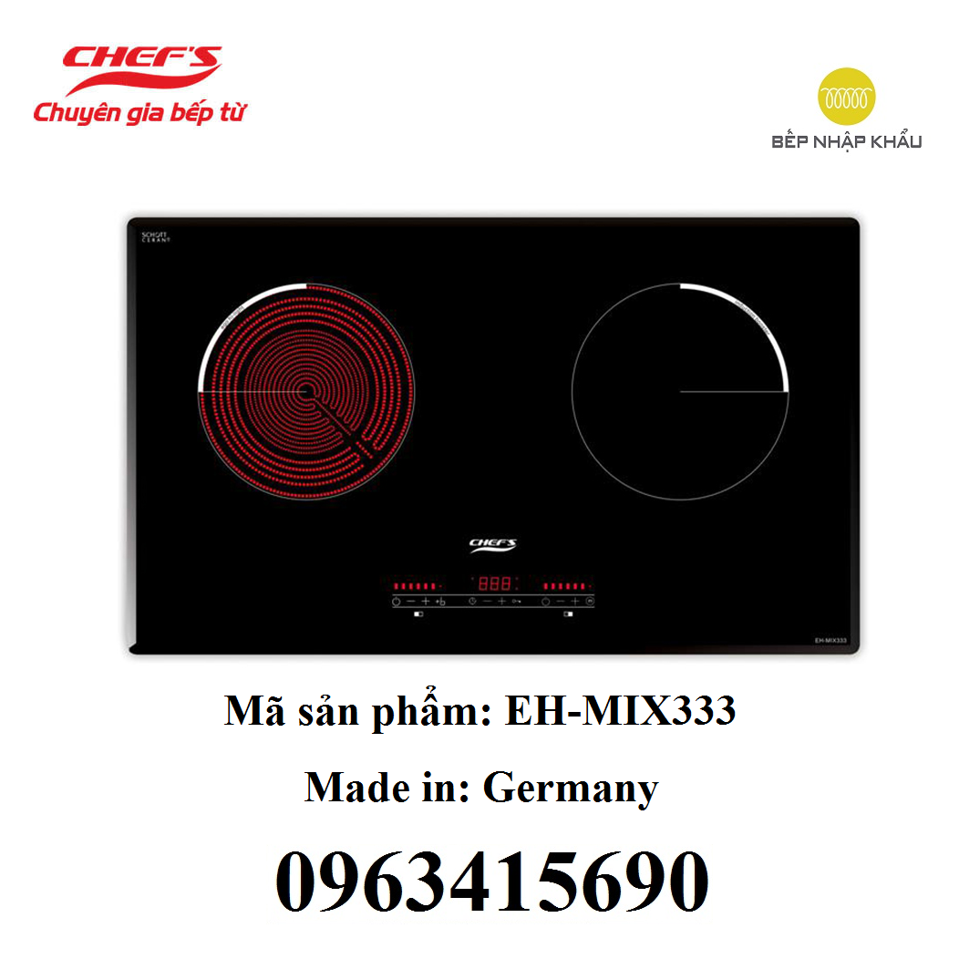Bếp âm từ - hồng ngoại Chefs EH-MIX333 - hàng chính hãng, thiết kế đẹp mắt, tinh tế, nhiều tính năng thông minh, giúp nâng cao hiệu quả nấu nướng, tiết kiệm điện năng