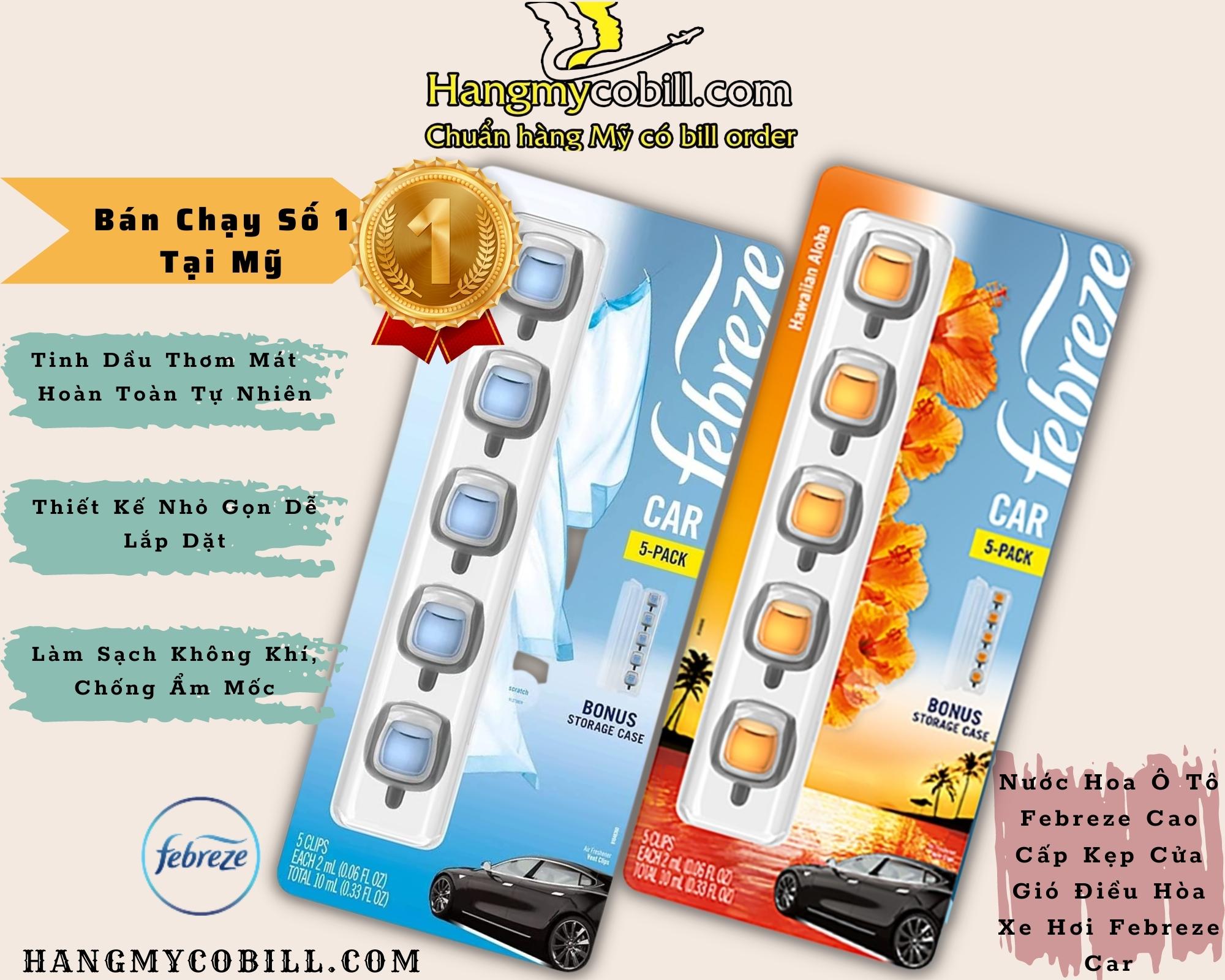 Nước hoa ô tô febreze cao cấp kẹp cửa gió điều hòa xe hơi febreze car