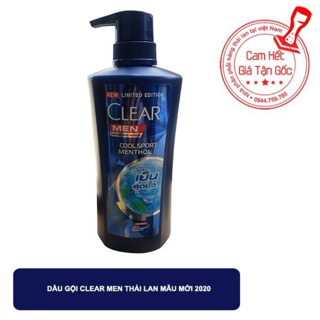 01 chai dầu gội đầu Clear Men bạc hà Cool Sport Menthol thái lan 400ml
