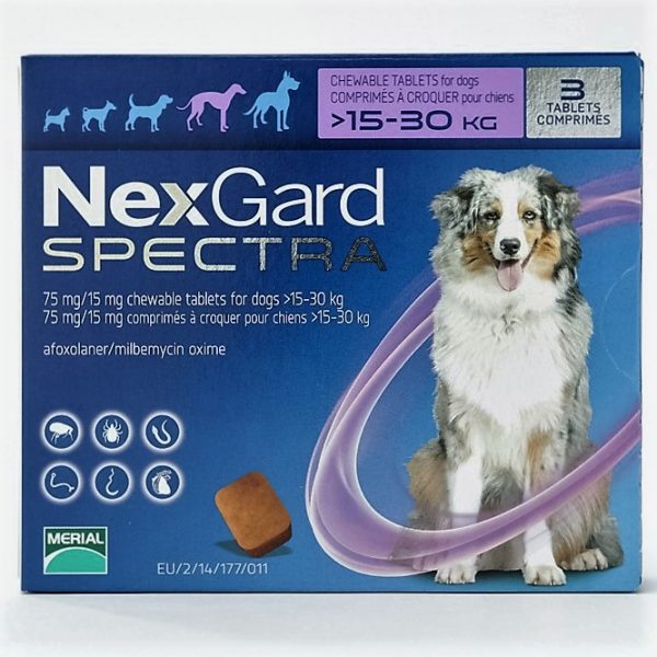 Phòng ve, bọ chét và tất cả các loại giun NEXGARD SPECTRA cho chó 15-30kg