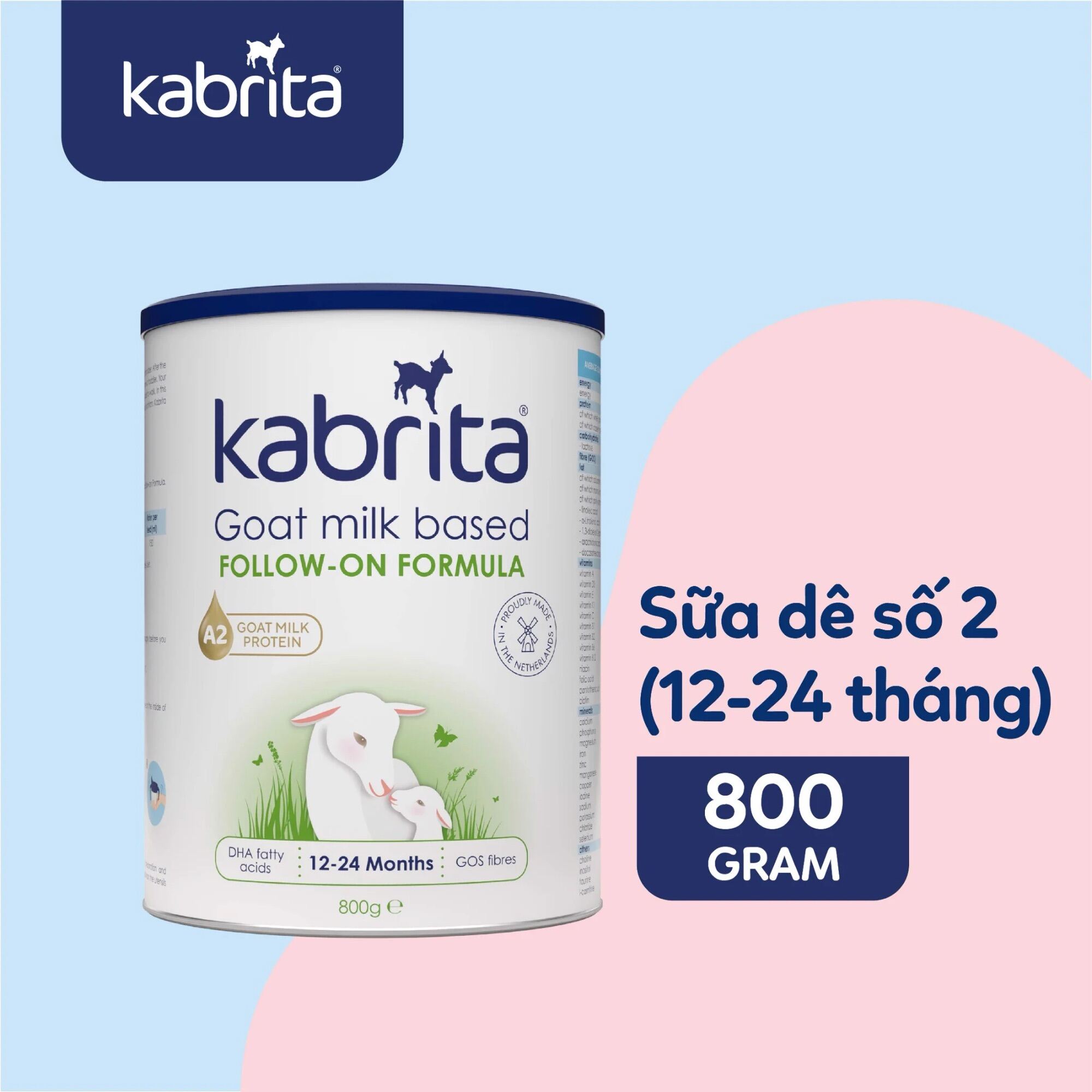 Sữa dê Kabrita số 2, Lon 800g, cho bé từ 12-24 tháng
