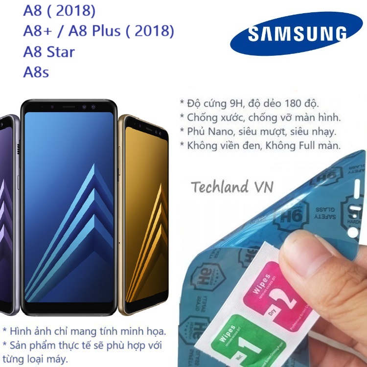 Cường lực phủ nano samsung a8 / a8+ / a8 star / a8s / a9 2018 / a8 plus - trong suốt, không full màn, không viền đen